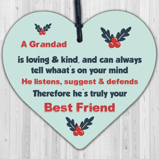 Grandad Christmas Birthday Gift Wooden Heart Sign Gift For Grandparents Keepsake