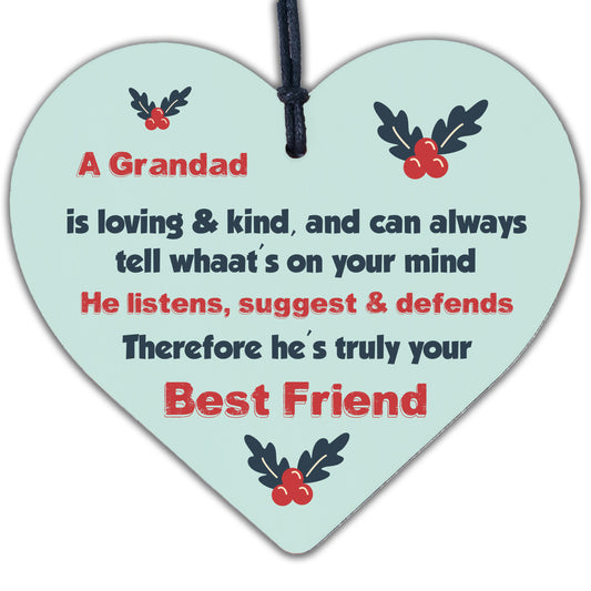 Grandad Christmas Birthday Gift Wooden Heart Sign Gift For Grandparents Keepsake