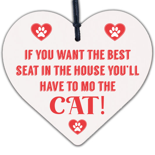 Best Seat Move The Cat Novelty Wooden Hanging Heart Plaque Funny Pets Gift Sign