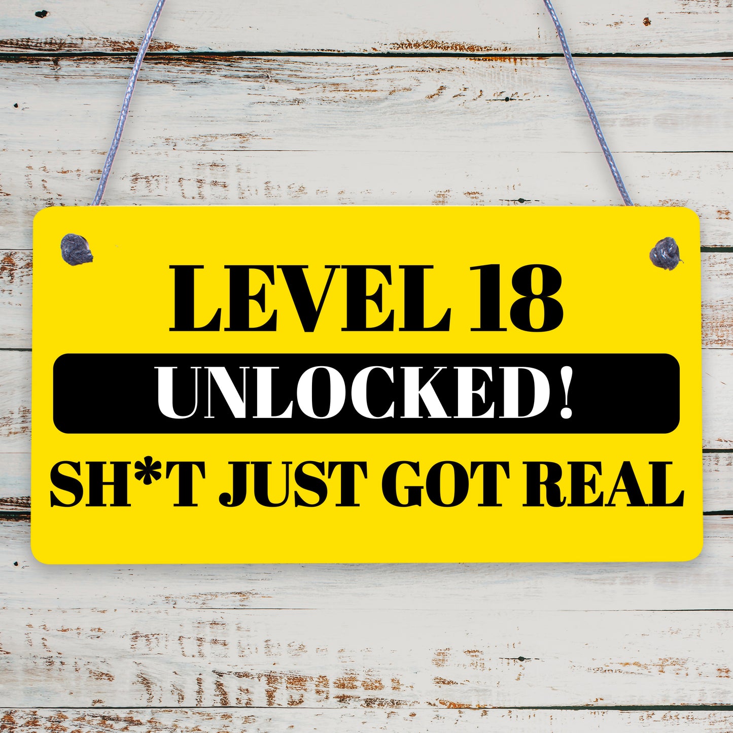 18th Birthday Gift Gamer Level Unlocked Gift For Him Her Men Funny Rude Sign