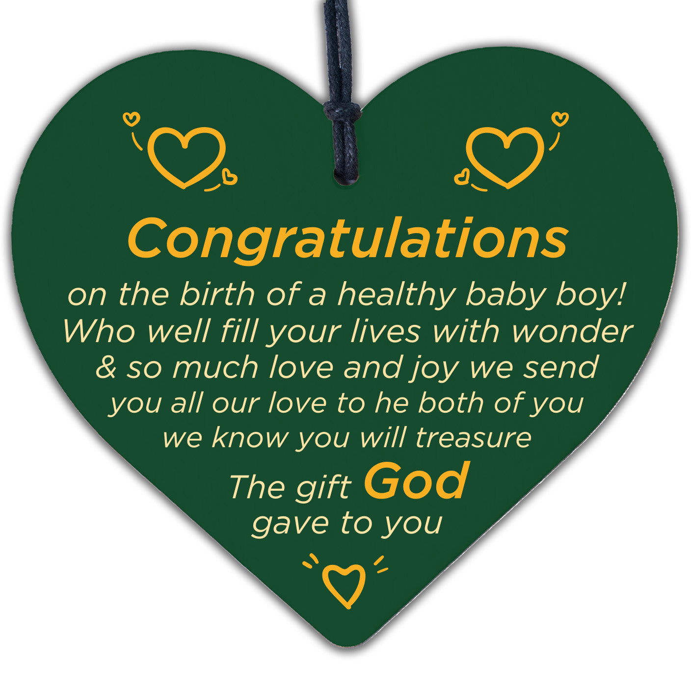 Baby Boy Birth Congratulations Wood Heart Sign Son Mum Parents Keepsake Gift