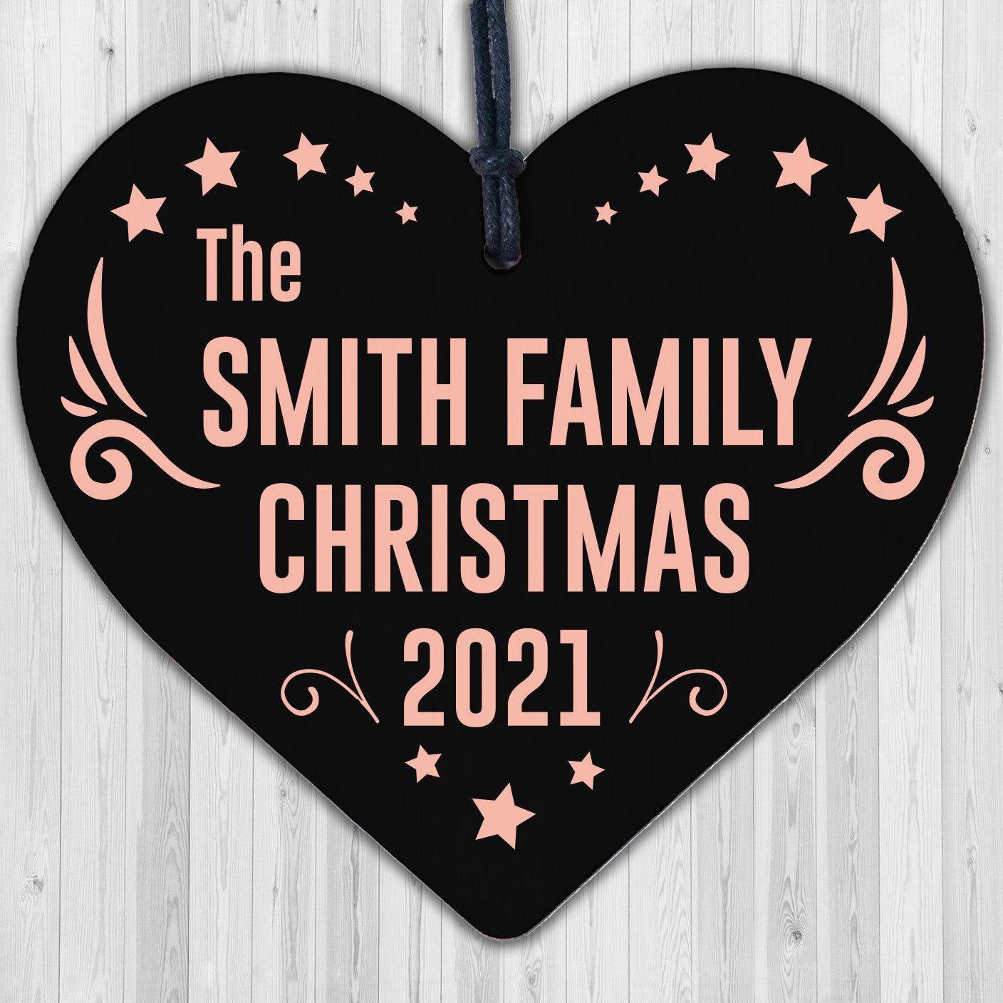 Family Christmas Tree Bauble Engraved Heart Surname Novelty Gift For Home