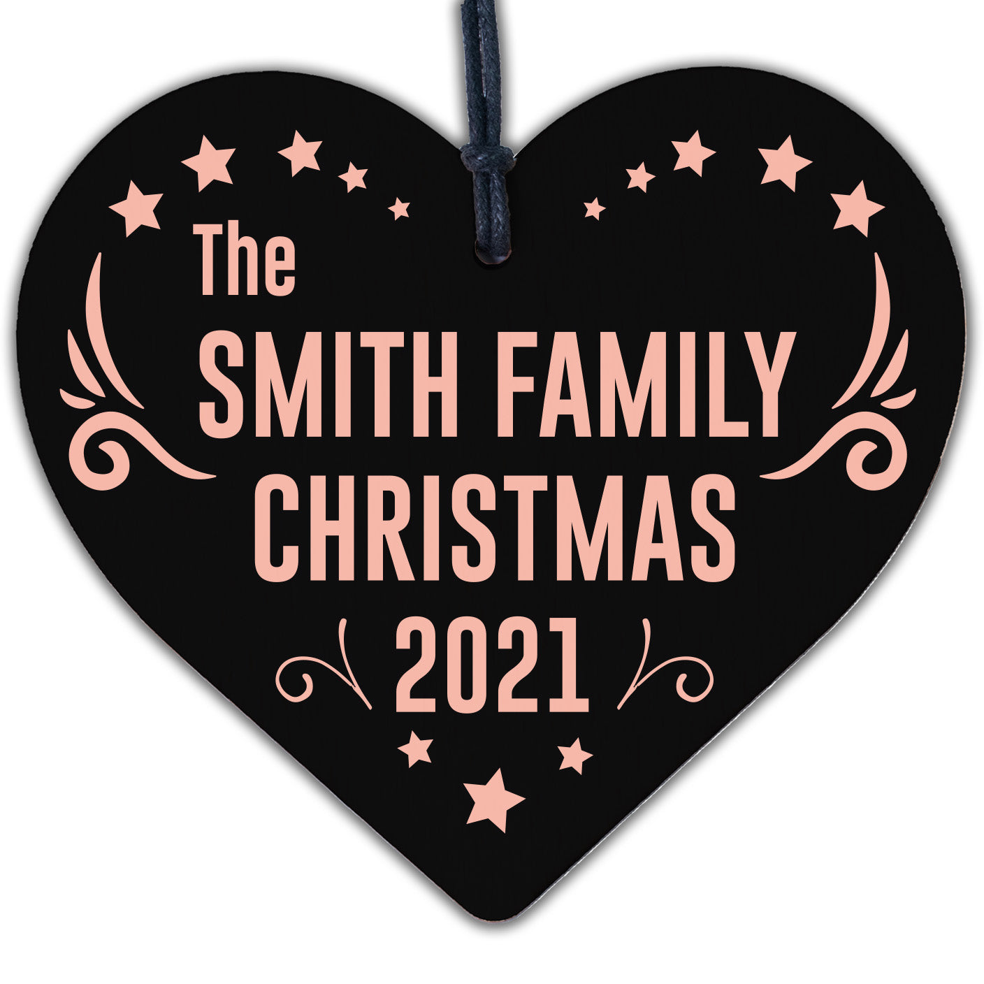 Family Christmas Tree Bauble Engraved Heart Surname Novelty Gift For Home