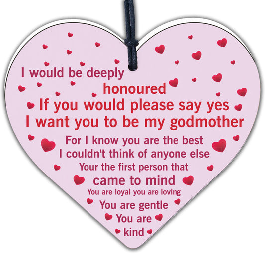 Godmother Wooden Heart Sign Keepsake Thank You Gift Christening Godparents Gifts