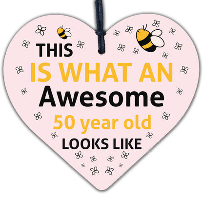 AWESOME 50 Year Old Funny 50th Birthday Gift 50th Birthday Card Wooden Heart