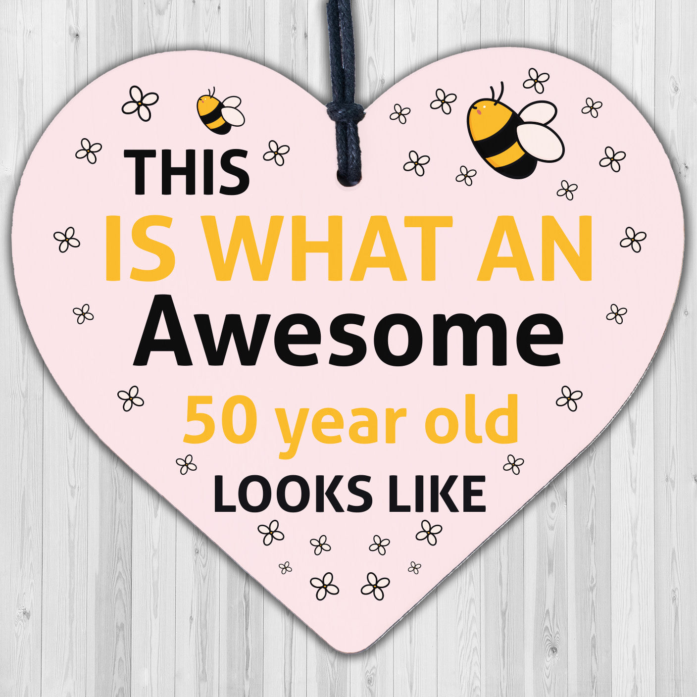 AWESOME 50 Year Old Funny 50th Birthday Gift 50th Birthday Card Wooden Heart