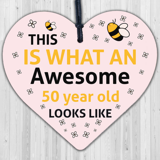 AWESOME 50 Year Old Funny 50th Birthday Gift 50th Birthday Card Wooden Heart