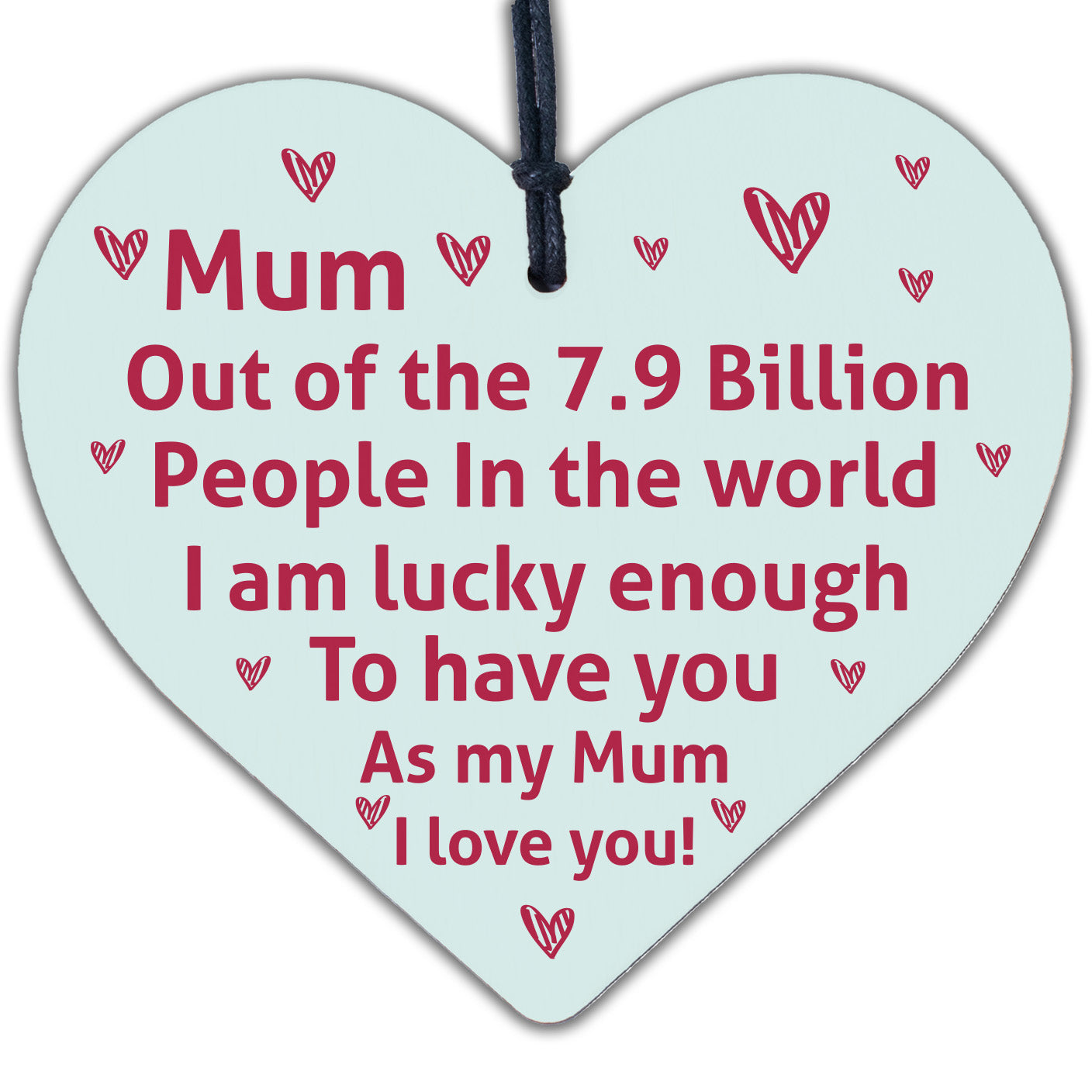 I Love You Mum Gifts Hanging Sign For Birthday Mothers Day Wooden Heart Plaque