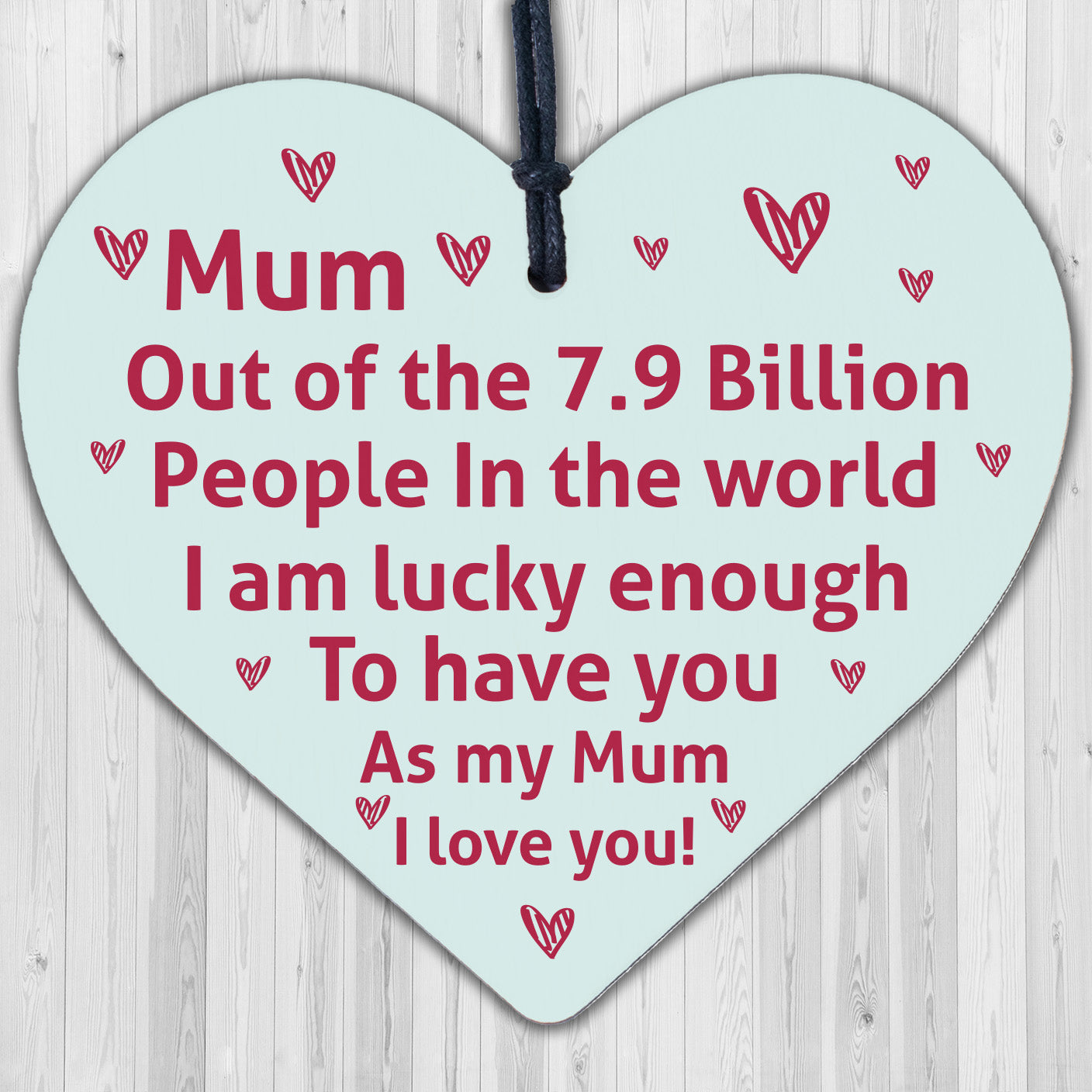 I Love You Mum Gifts Hanging Sign For Birthday Mothers Day Wooden Heart Plaque