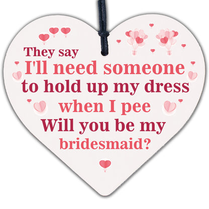 Will You Be My Bridesmaid Wooden Hanging Heart Wedding Invitation GIFTS Favours