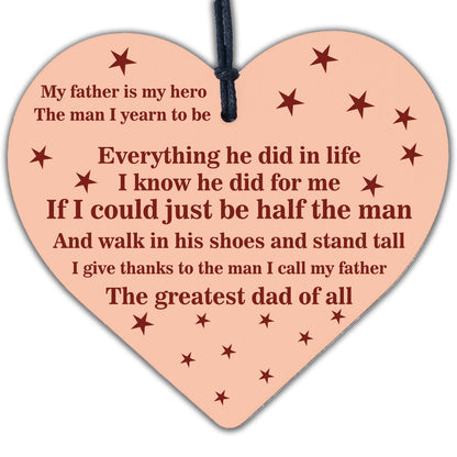 FATHER MY HERO Memorial Wooden Hanging Heart Grave Plaque Wall Sign Angel Wings