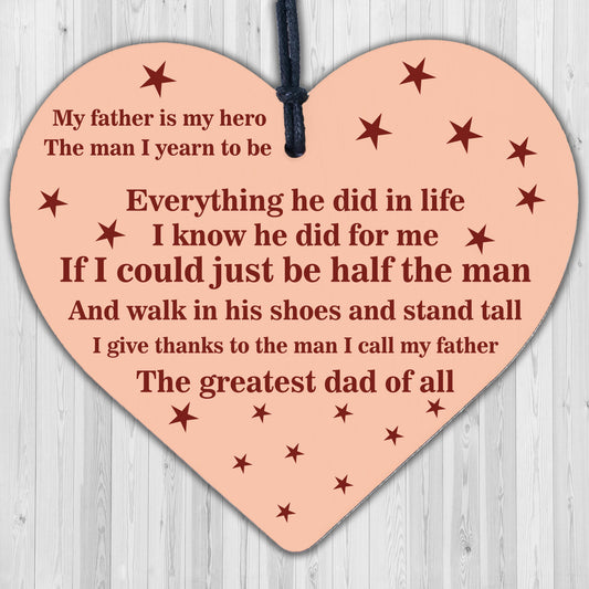 FATHER MY HERO Memorial Wooden Hanging Heart Grave Plaque Wall Sign Angel Wings