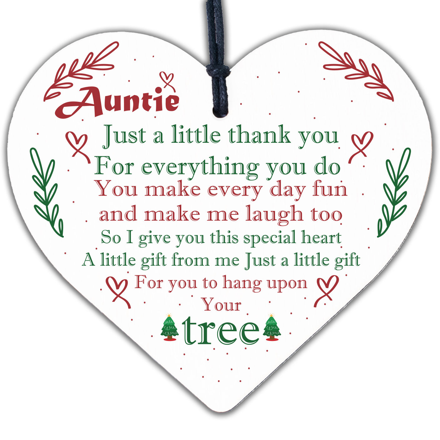 Handmade Auntie Gift Wooden Heart Thank You Plaque Gift From Niece Nephew