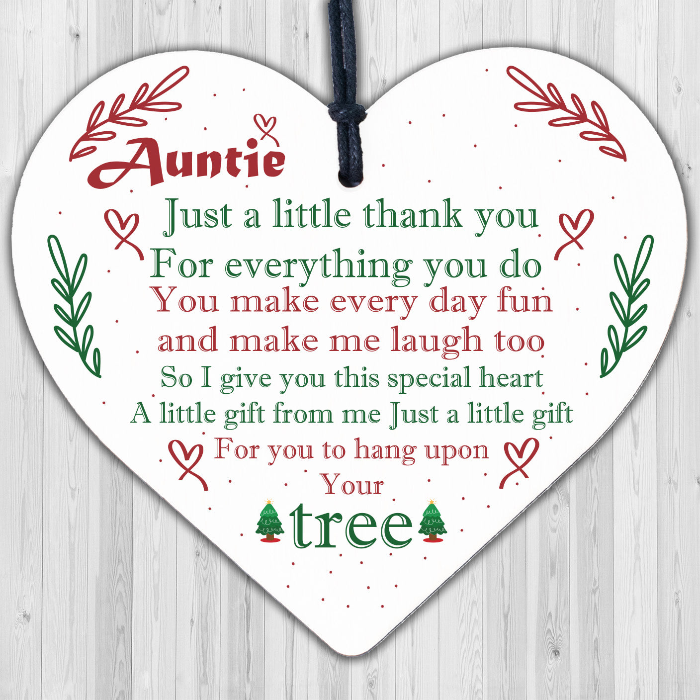 Handmade Auntie Gift Wooden Heart Thank You Plaque Gift From Niece Nephew