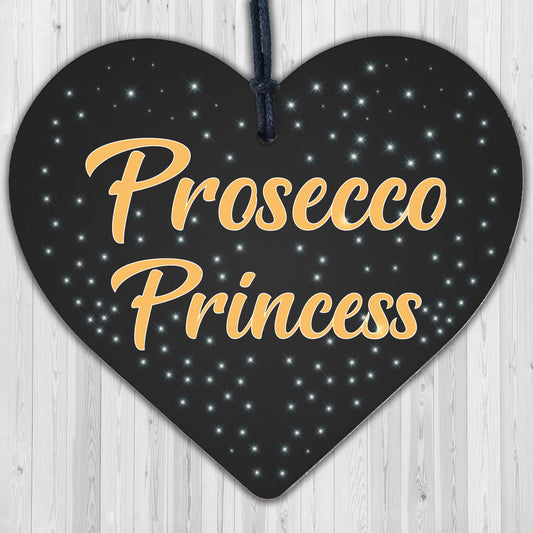 Prosecco Princess Wooden Hanging Heart Alcohol Joke Sign Bottle Topper Plaque