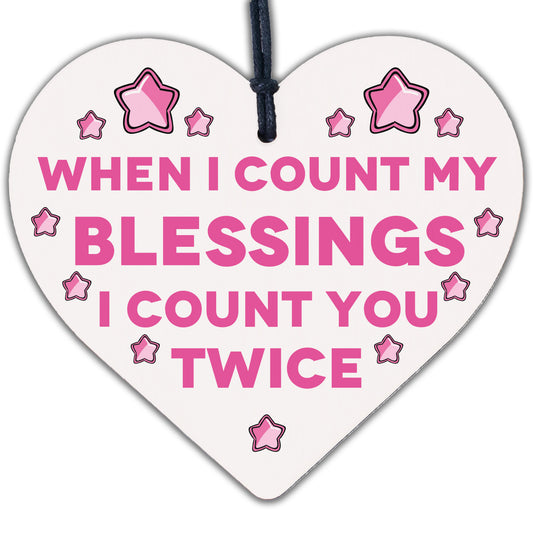 Blessings Count You Twice Wooden Hanging Heart Plaque Friendship Love Gift Sign