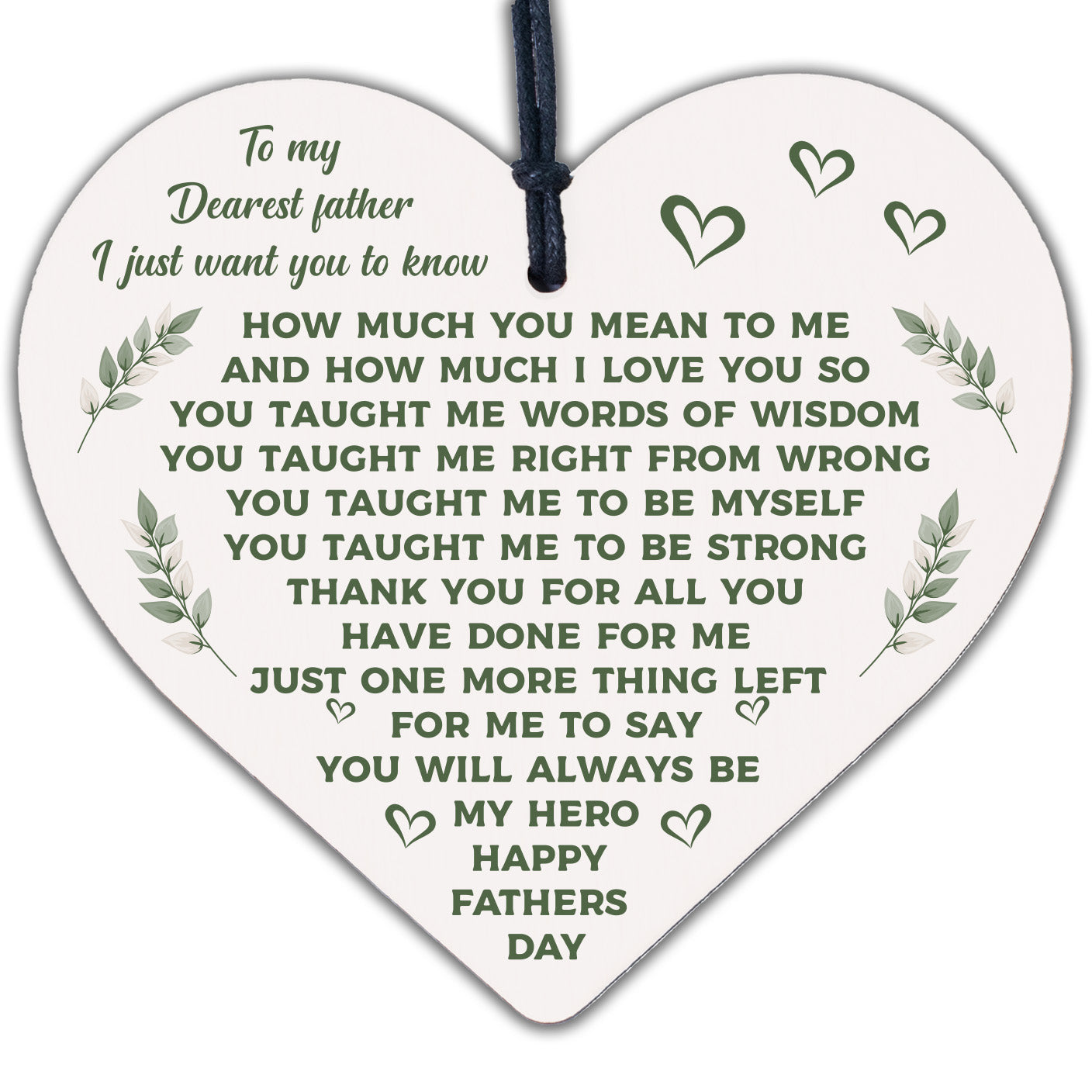 My Dearest Father FATHERS DAY Dad Daddy Wooden Hanging Heart Sign Gift For Him