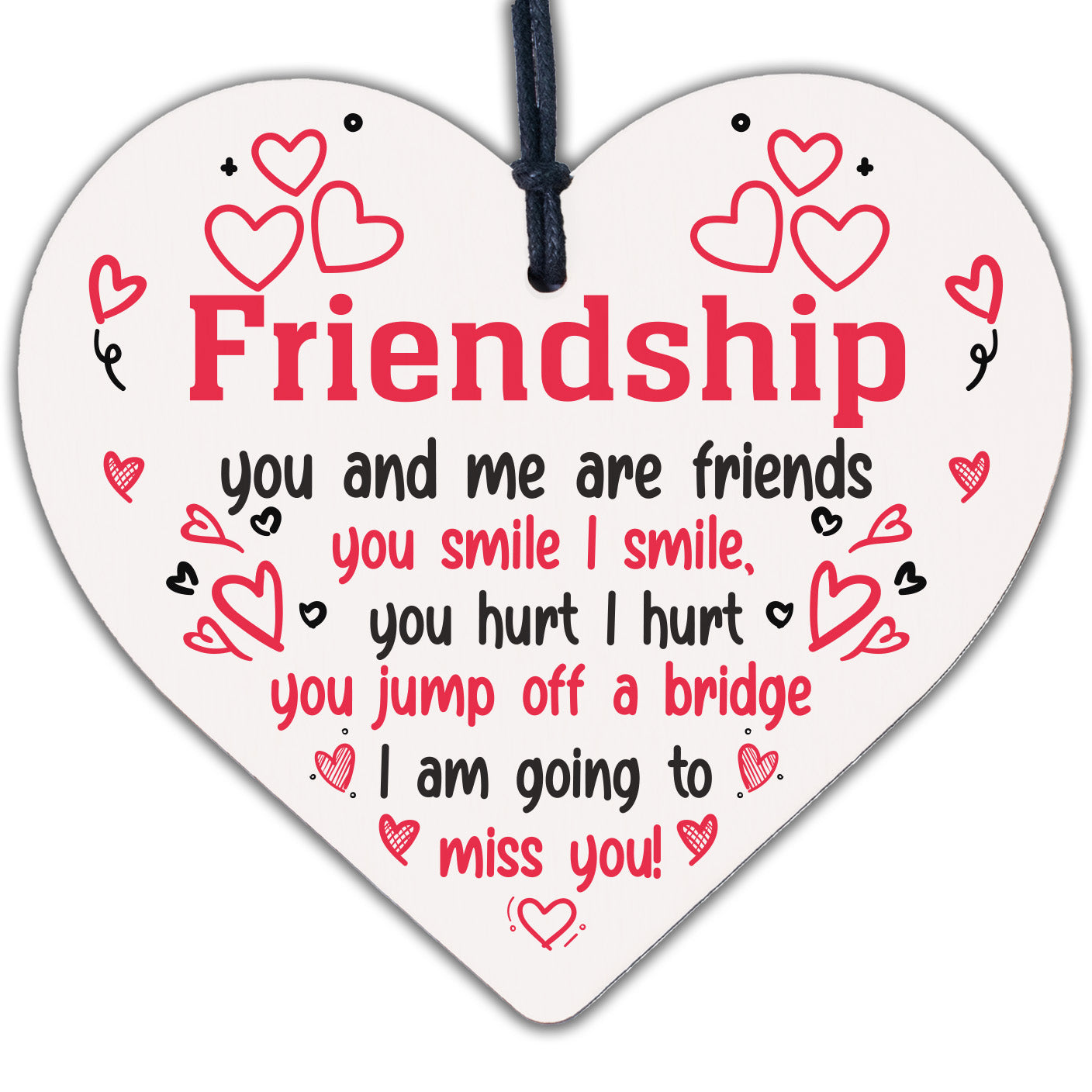 Handmade Friendship Sign Wooden Heart Best Friend Thank You Birthday Gift Plaque