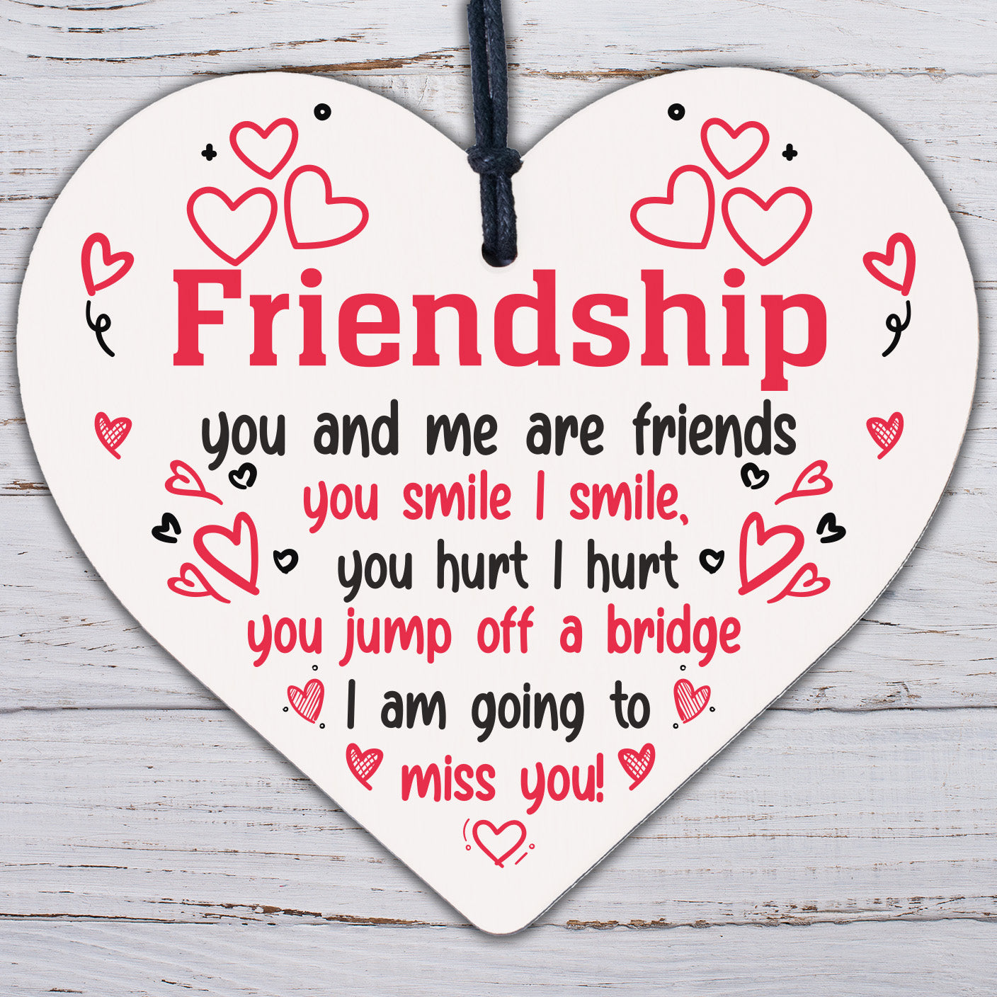 Handmade Friendship Sign Wooden Heart Best Friend Thank You Birthday Gift Plaque