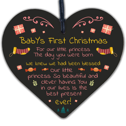 Baby's First Christmas Wooden Heart Bauble Tree Decoration Gift For Daughter