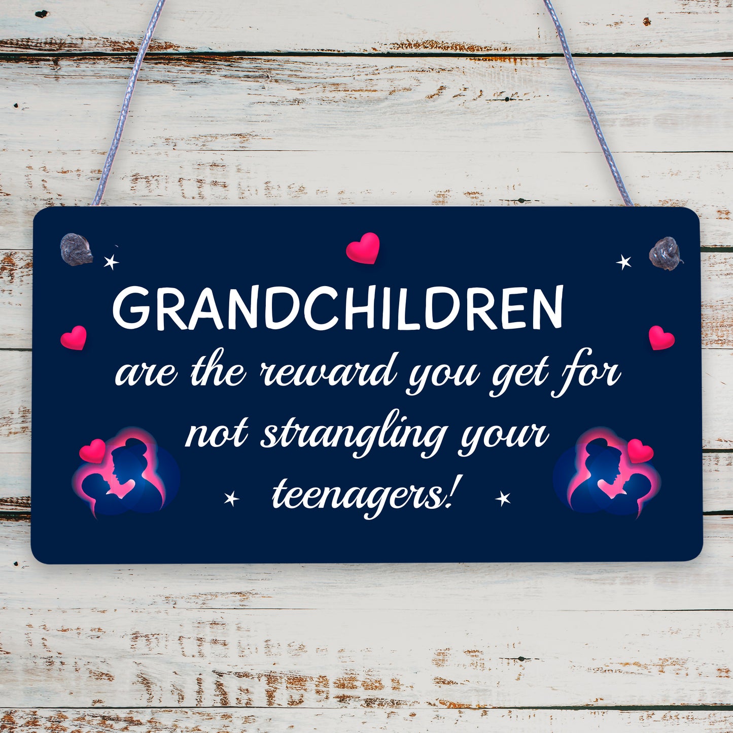 Grandchildren Are The Reward Novelty Wooden Hanging Plaque Grandparents Gift