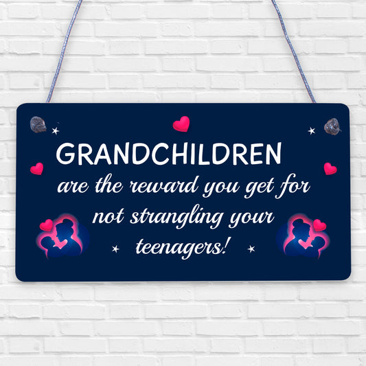 Grandchildren Are The Reward Novelty Wooden Hanging Plaque Grandparents Gift