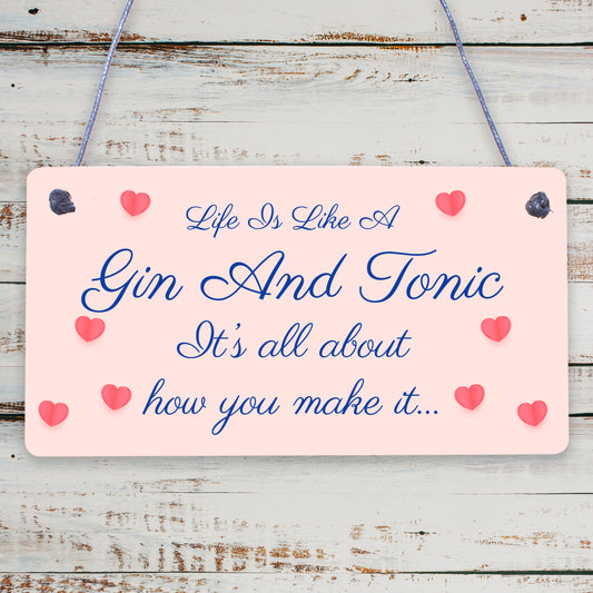 New Hand Made Life Is Like A Gin And Tonic Funny Plaque Gift Alcohol Novelty