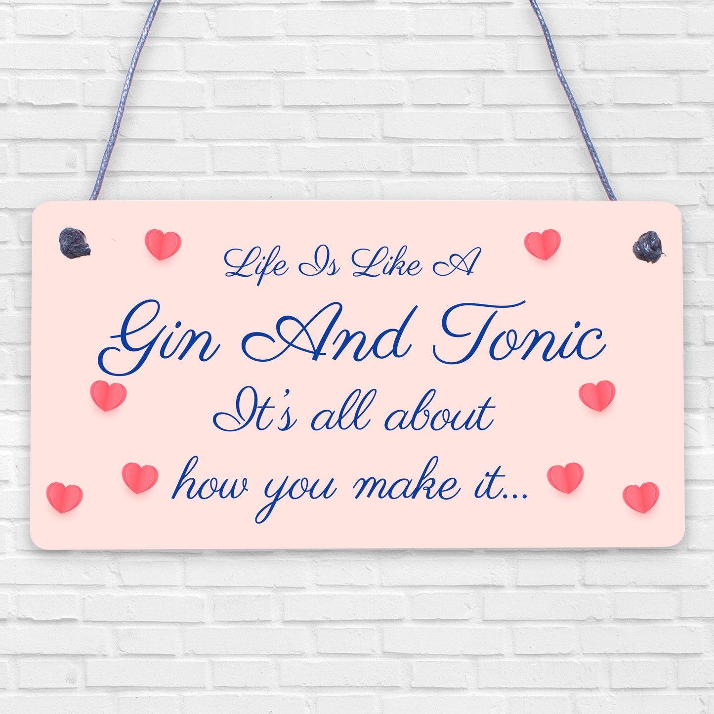 New Hand Made Life Is Like A Gin And Tonic Funny Plaque Gift Alcohol Novelty