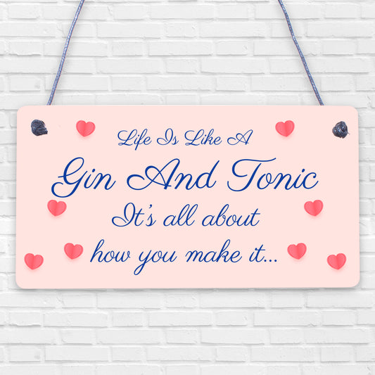 New Hand Made Life Is Like A Gin And Tonic Funny Plaque Gift Alcohol Novelty