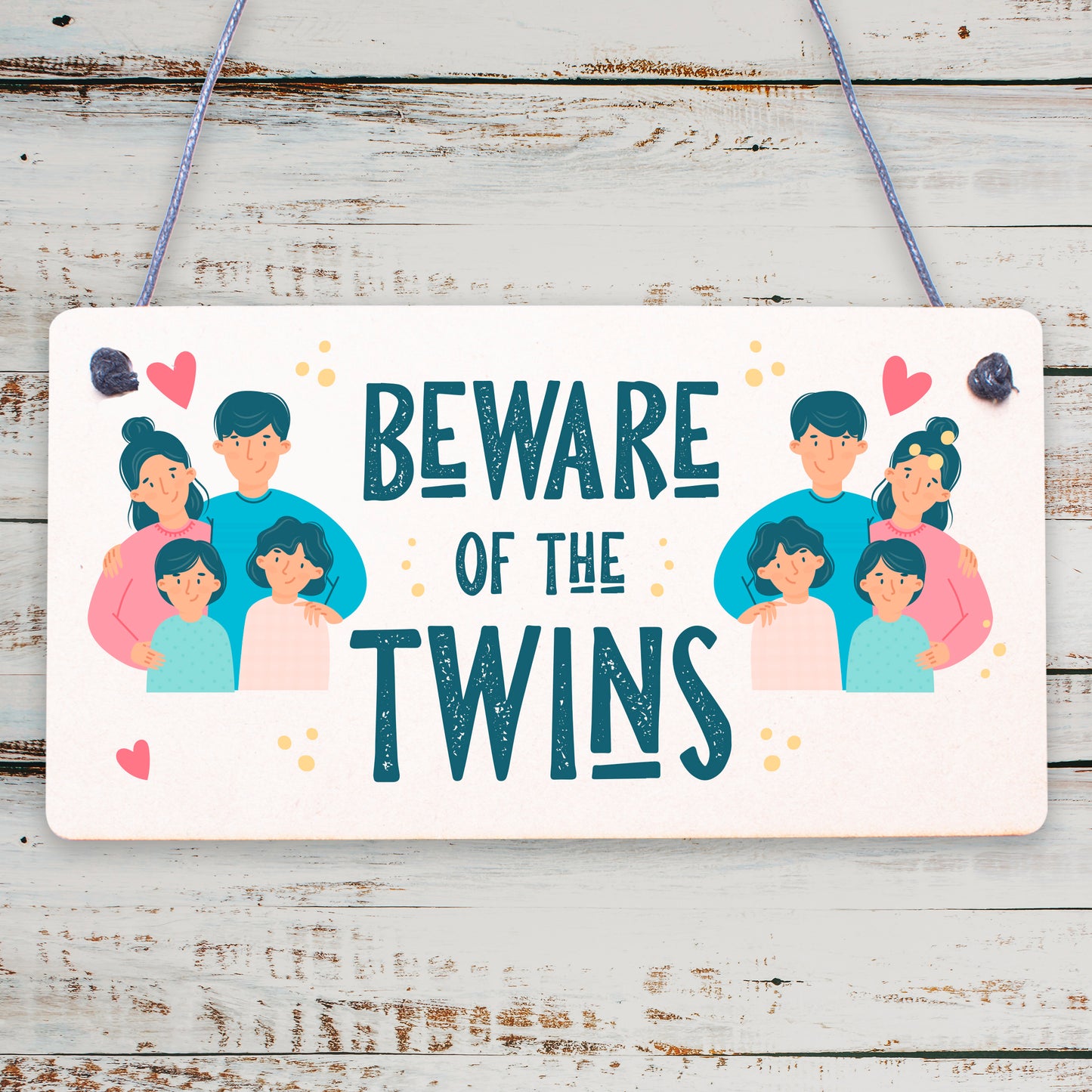 Beware Of The Twins Novelty Wooden Hanging Shabby Chic Plaque Twin Gift Sign