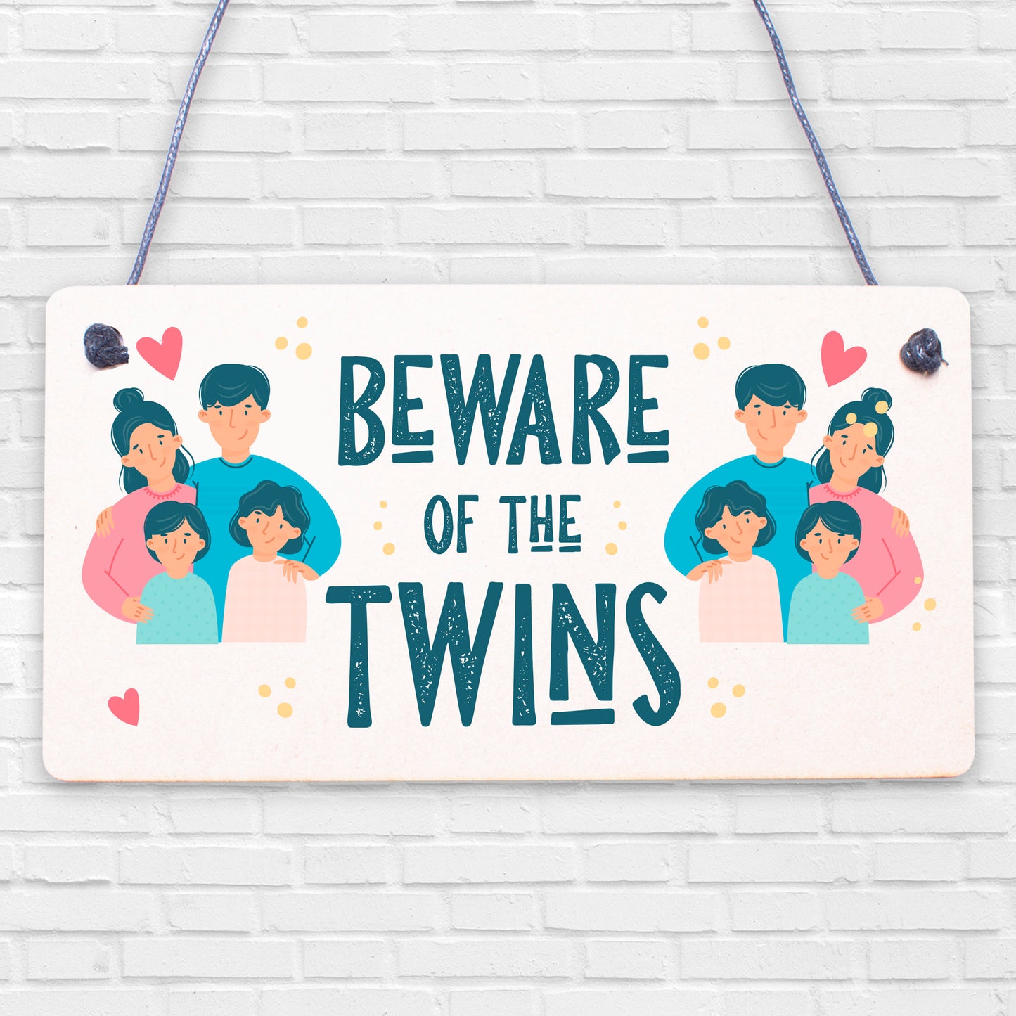 Beware Of The Twins Novelty Wooden Hanging Shabby Chic Plaque Twin Gift Sign