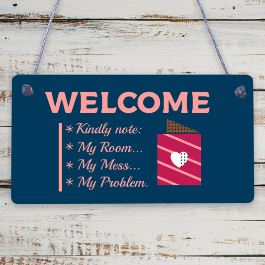 My Room - My Mess Funny Wooden Hanging Plaque Gift Novelty Messy Bedroom Sign