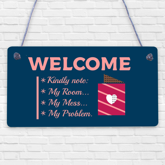 My Room - My Mess Funny Wooden Hanging Plaque Gift Novelty Messy Bedroom Sign