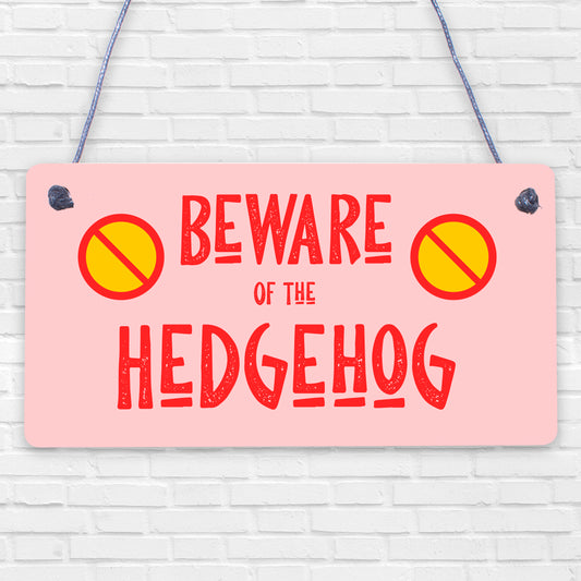 Beware Of The Hedgehog Novelty Wooden Hanging Shabby Chic Plaque Animal Sign