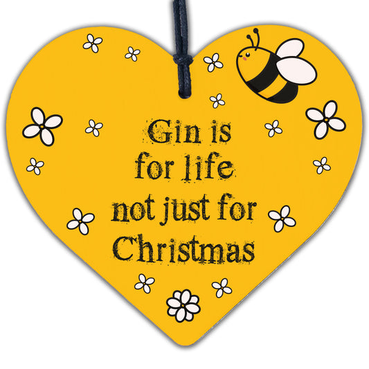 Gin Novelty Christmas Gift Tree Bauble Decoration Wooden Heart Secret Santa Gift