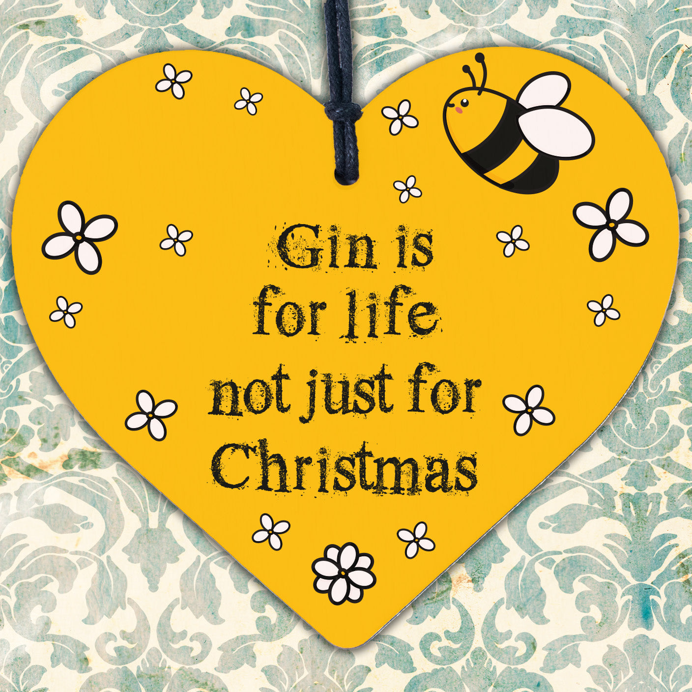 Gin Novelty Christmas Gift Tree Bauble Decoration Wooden Heart Secret Santa Gift