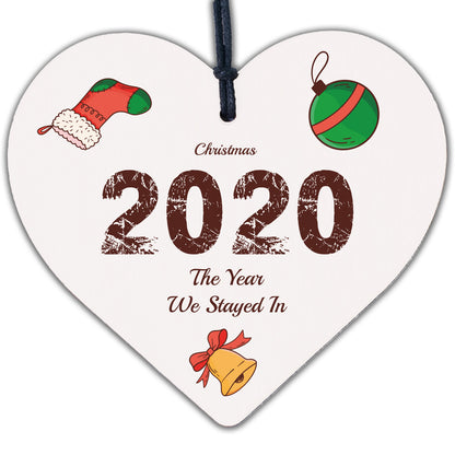 Novelty Christmas 2020 Decoration Quarantine Gift Hanging Wood Heart Tree Decor