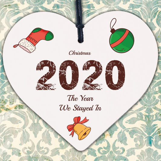 Novelty Christmas 2020 Decoration Quarantine Gift Hanging Wood Heart Tree Decor