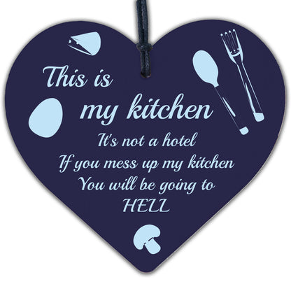 Shabby Chic This Is My Kitchen Hanging Wooden Heart Funny Plaque Retro Sign Gift