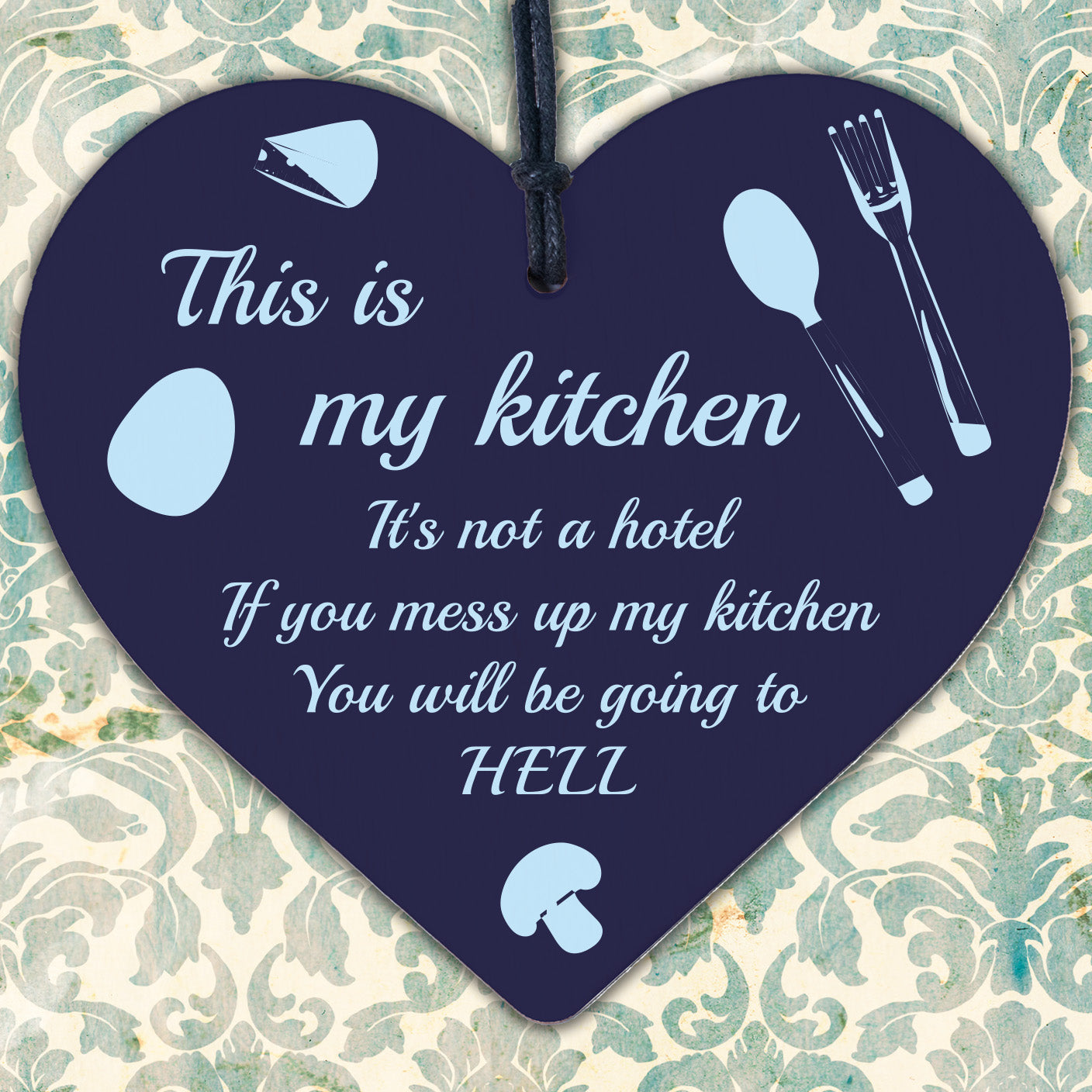 Shabby Chic This Is My Kitchen Hanging Wooden Heart Funny Plaque Retro Sign Gift