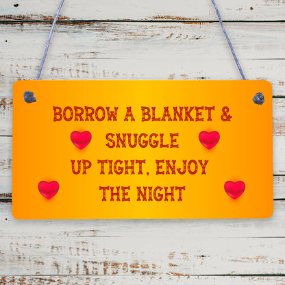 Snuggle Up Tight Enjoy The Night Cute Hanging Wedding Day Plaque Decor Gift Sign