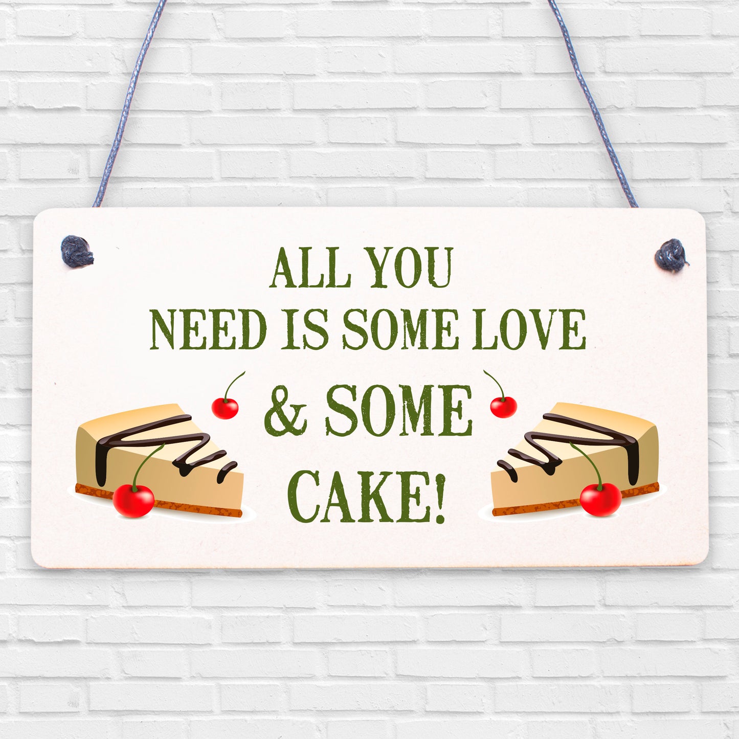 All You Need Is Love &amp; Cake Funny Hanging Wedding Plaque Table Decoration Sign