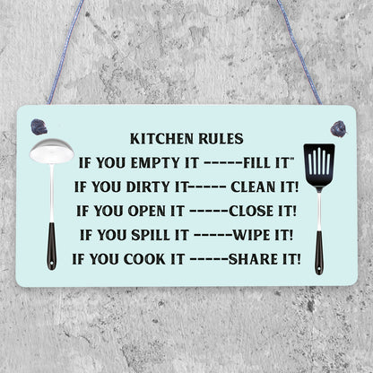 Funny Kitchen House Rules Home Decorative Hanging Plaque Gift Sign Wall Sign