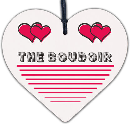 The Boudoir Wooden Hanging Heart Bedroom Door Plaque Shabby Chic Home Decor Sign