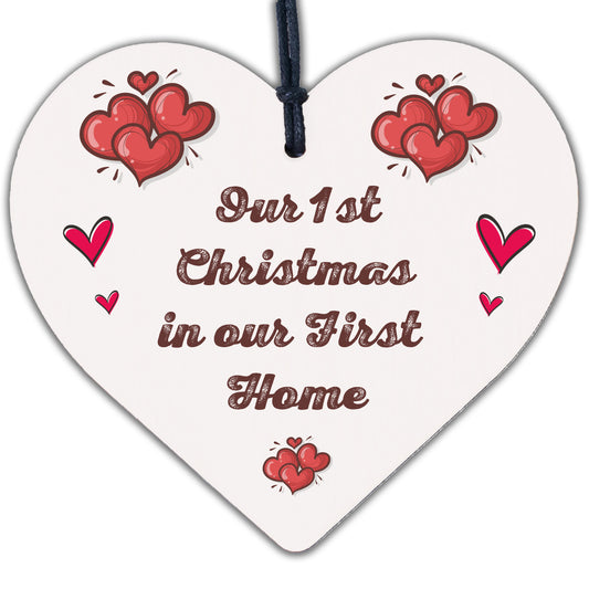 1st Christmas In Our First Home Hanging Wooden Heart Tree Decoration House Gift