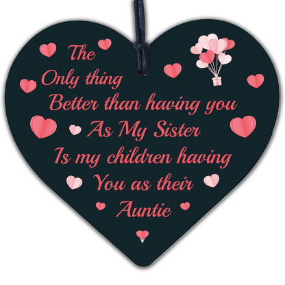 Cute Auntie Heart Plaque Wooden Auntie Birthday Christmas Gifts Sister Plaque