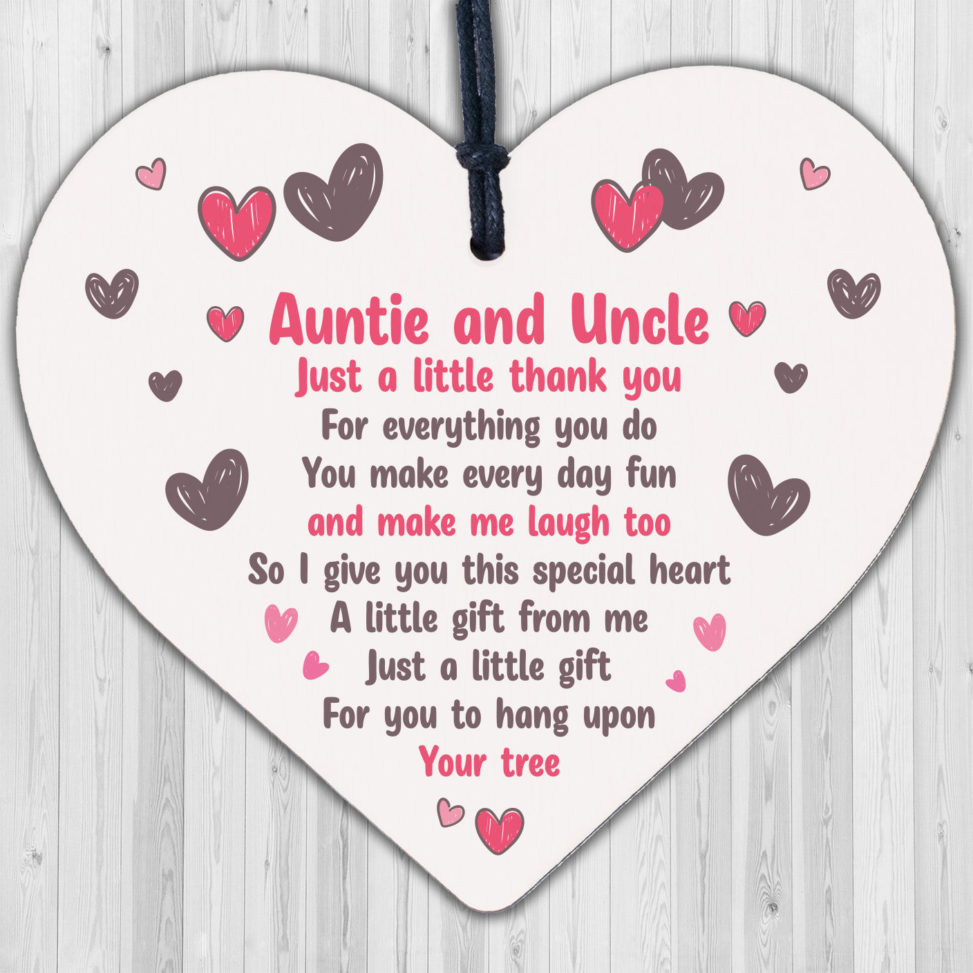 Handmade Auntie and Uncle Gifts Wood Heart Gift For Niece Nephew Thank You Gift