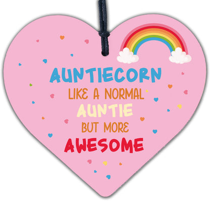 Novelty Gift For Auntie Wood Heart Funny Unicorn Sign Auntie Birthday Christmas