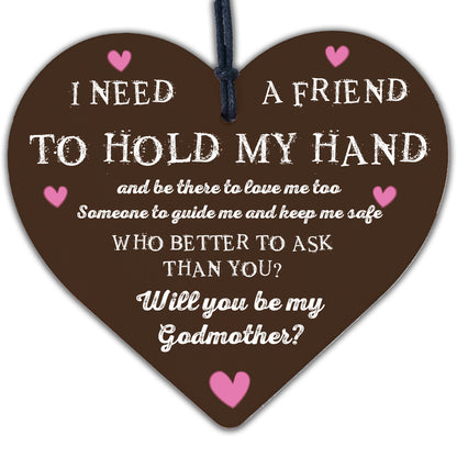 Will You Be My Godmother Gift For Friend Wooden Heart Godparent Asking Gifts