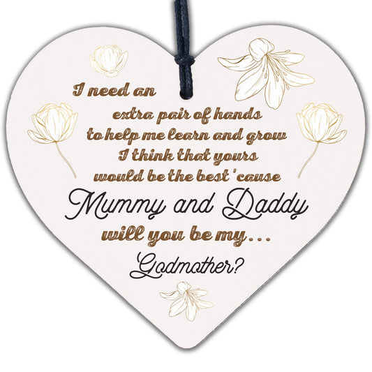 Will You Be My Godmother Heart Plaque Goddaughter Godson Christening Asking Gift